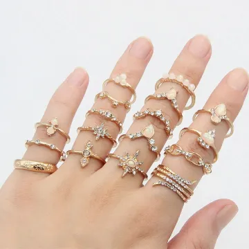 Trendy Rhinestone Knuckle Finger Ring Set (17 pcs)
